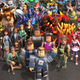 A bunch of Roblox avatars stand in the middle of the street and cheer.